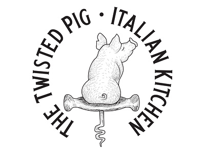 The Twisted Pig circle logo drawing elegant hand drawn illusrtation logo