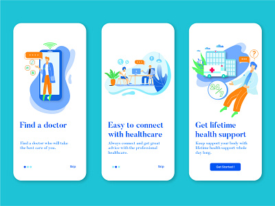 Onboarding Healthcare App app design doctor graphic health healthcare hospital illustration interface interfaces mobile onboarding online platform screen support ui web design