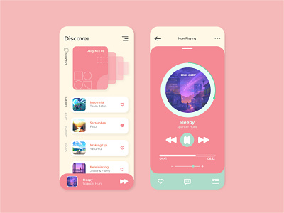 Music Player App Design Concept album app clean concept design graphic illustration interaction interface ios minimal mobile music musician pastel playlist songs ui ui design ux