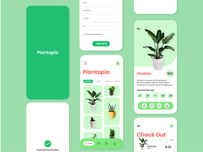 Plantopia Mobile App Design app clean design flourish graphic green greenery illustration interaction interface ios minimal mobile plant plant app plant shop typography ui ux water