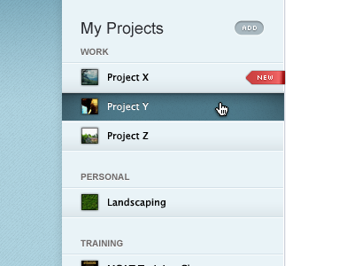 My Projects aside list pm project sidebar