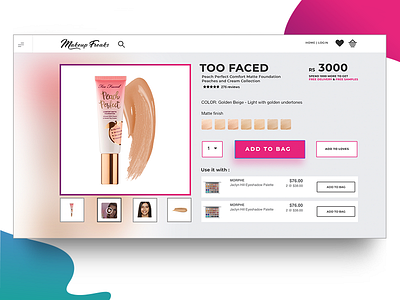 Product page shot flat gradietn interface makaeup page ui product ux