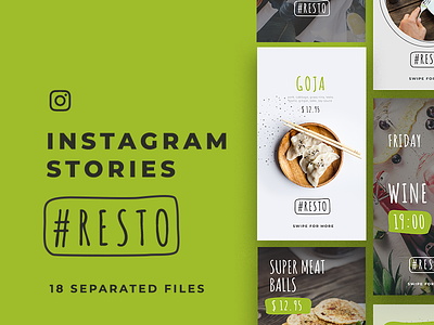 Resto Instagram Stories/ 18 Free PSD clean free psd freebie identity instagram minimal mobile restaurant stories