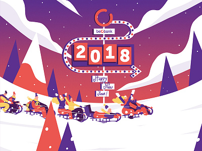 Christmas card 2018 bank christmas draw fun illustration purple snow