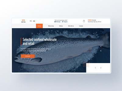 Red fish - seafood company clean ui firstscreen fish homepage interface minimalism orange seafood ui web webdesign website