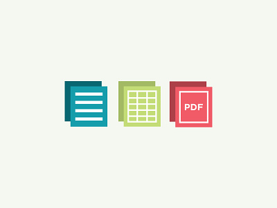 Document icons coral document file type flat design icon iconography illustration lime pdf spreadsheet teal