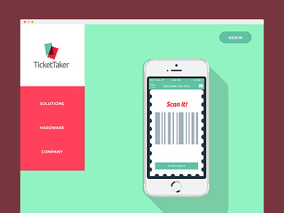 Site concept for TicketTaker coral design flat minimal mint one-page-site parallax scroll ticket ui
