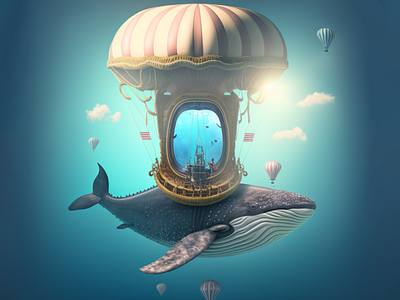 Magic Travel ai humpback whale illustration midjourney surrealism whale