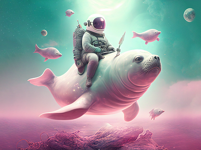 Space Cowboy ai astronaut design illustration midjourney seal space surrealism