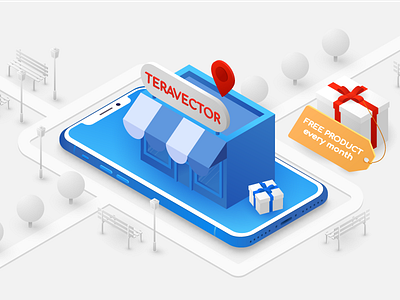 Shop Vector Illustration. Isometric Design 3d app banner design flat gift illustration illustrator iphone iphone x isometric isometric collection isometric design map shop ui ux vector web website