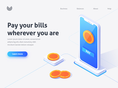 Pay your bills app bank bill business coin download finance flat icon illustration ios iphone isometric landing mobile pay ui ux vector web