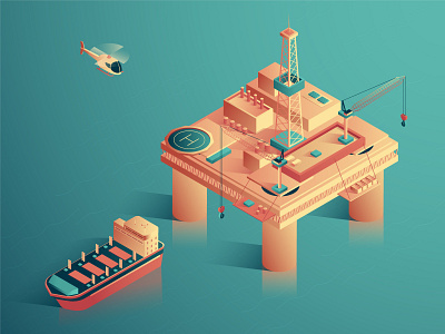 Oil industry 3d delivery design gas helicopter illustration industry isometric isometric design ocean oil oil platform petrol production sea ship tanker vector