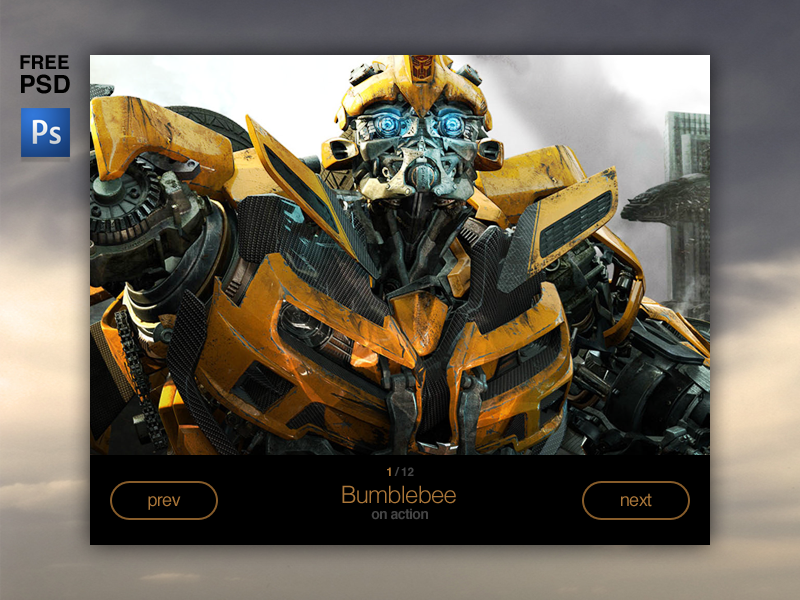 Image Slider Free PSD with buttons & rollover states. free psd button slider orange transformers