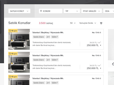RealEstate Advert Listing // Redesign dropdown emlakdevri form lists price thumbnail time