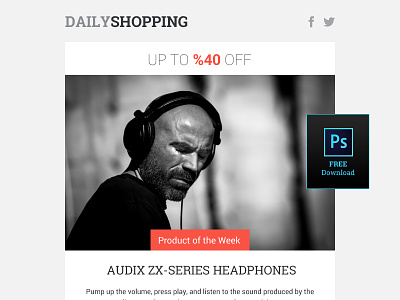 Free Shopping Newsletter Design PSD e commerce free headphones music newsletter psd shop shopping sound template