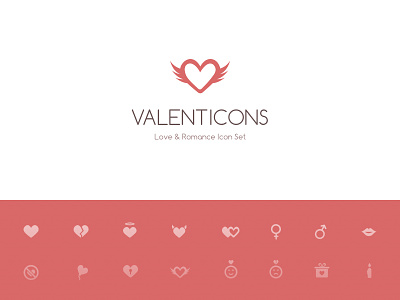 Valenticons Love & Romance Icon Set angel baloon female heart icon kiss love male romance sign sketch valentines