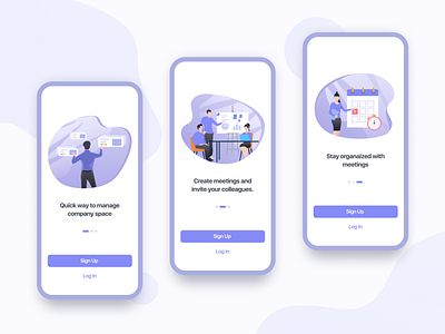 Onboarding Meeting Manage App app character fancy illustrations meeting app mobile onboarding ui vector