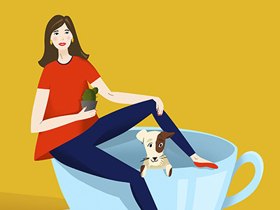 Morning coffee with my dog coffee dog girl illustration morning