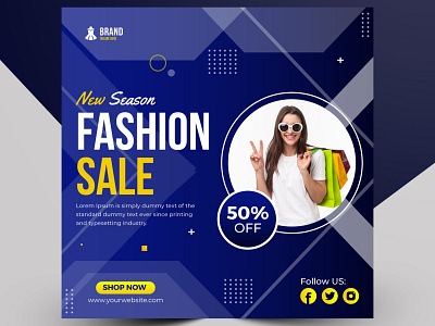 Fashion Sale Banner or Square Flyer For Social Media Post