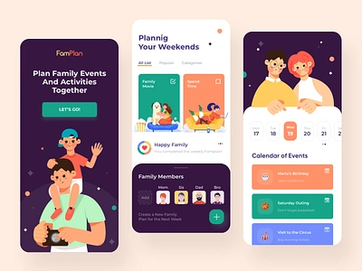 Family Planner App app calendar clean events family illustration illustrations mobile planner planning ui