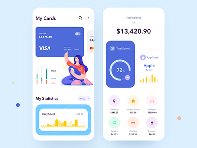 Banking App app bank banking app clean illustration minimal mobile money app payment app payments statistics