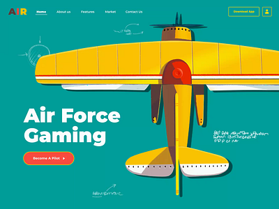 Air Force Landing Page afterglow air airplane animation clean contrast game games gaming homepage illustration illustrations landing page pilot ui