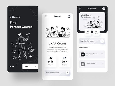 Courses App app brand identity branding clean course app courses education education app illustration illustrations minimal mobile mobile app social app ui