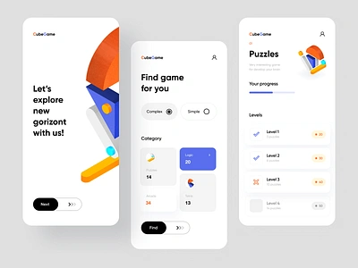 Cube Game Mobile App afterglow app brand identity branding category app clean finder game gaming app illustration illustrations minimal mobile mobile app mobile app design play playful ui