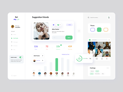 Swi Social App afterglow app branding clean collaboration color dashboard minimal mobile mobile app network people social media social network ui