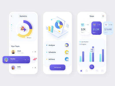 Analytics App 3d 3d ilustration afterglow analysis analytic app charts clean colorful funny graphic icons illustration minimal mobile style team teamwork ui ux