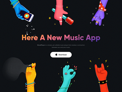 Music App app branding charachter clean color dark dark ui design gradient hands illustration ios logo minimal music music art vector