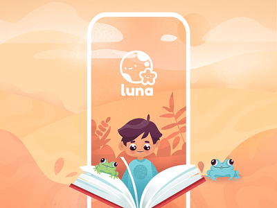Luna Books app background books branding character clean design drawing fun icon illustration kids logo mobile mobile app product project reader splash screen vector