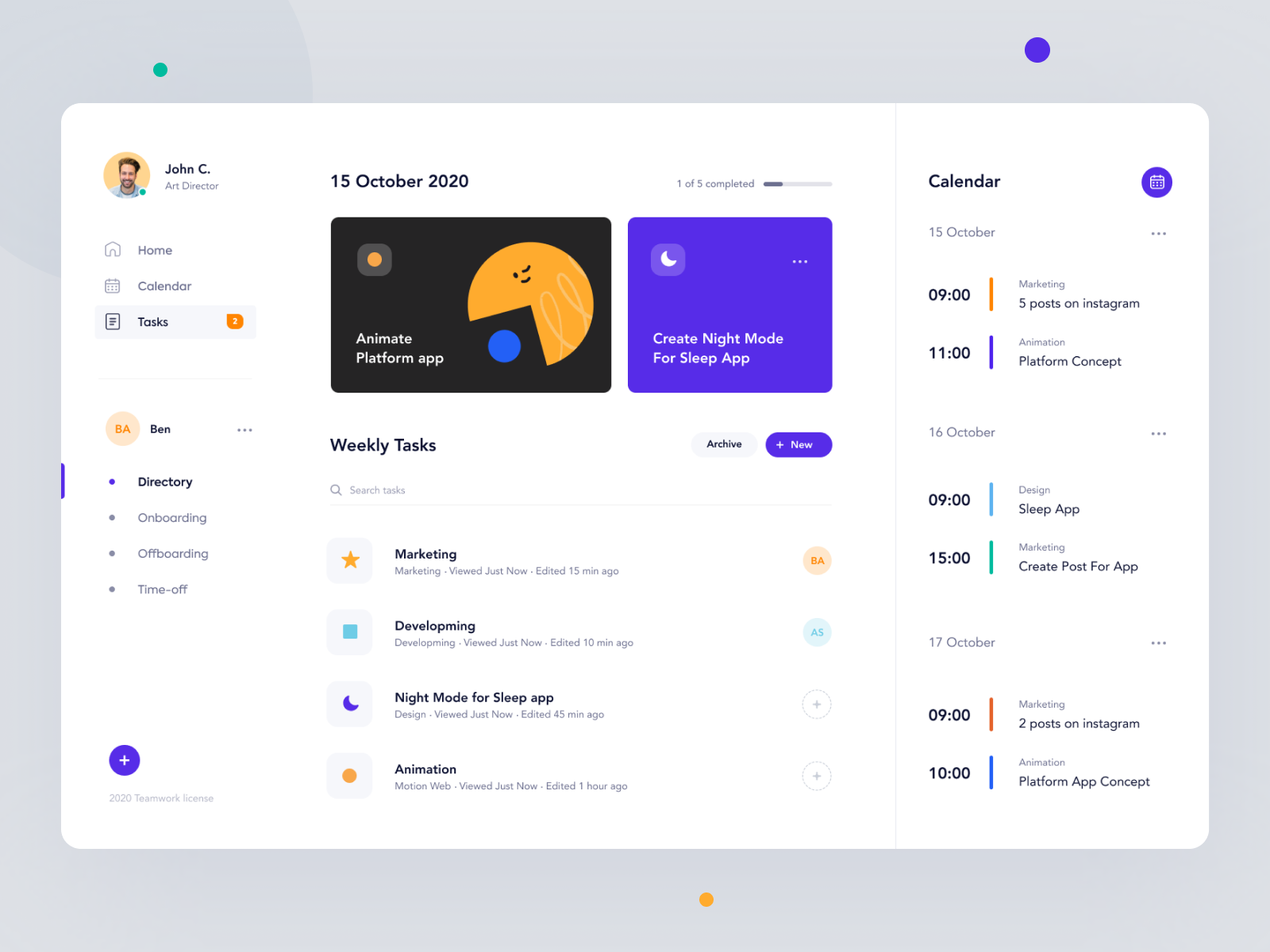 Daily Tasks Dashboard by Afterglow on Dribbble