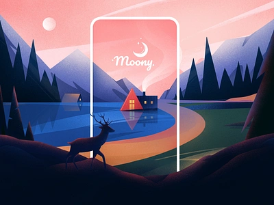 Moony Sleep App app brand branding clean color design idea ideation identity illustration illustrations landscape logo minimal mobile mobile app ui