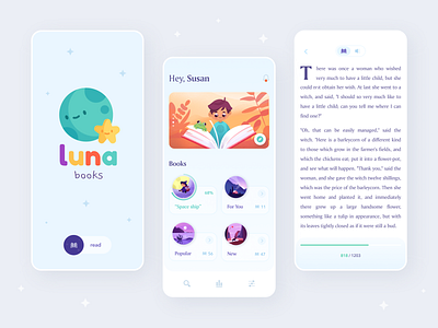 Luna Books App app audiobook book books brand category clean design icon illustration interface logo menu menubar mobile mobile app reader splash ui ux