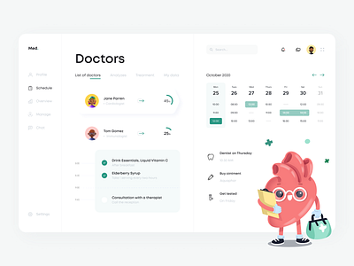 Medical Dashboard app calendar character clean clinic dashboard design doctor illustration interface list manager medical minimal overview reminder scheduler ui ux vector