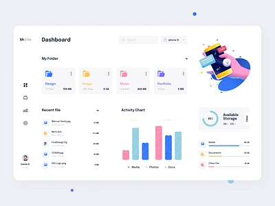 Files Management Dashboard analitycs branding charts clean dashboad dashboard app file manager files illustration minimal storage app