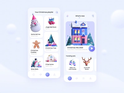 Christmas Music App afterglow app christmas clean color cookie design holiday illustration minimal mobile mobile app new year new years eve player presents santa snow song ui