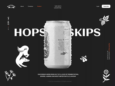 Hops & Skips Beer afterglow beer beer art beer can brand identity branding clean design hops illustration illustrations landing logo minimal skips ui website