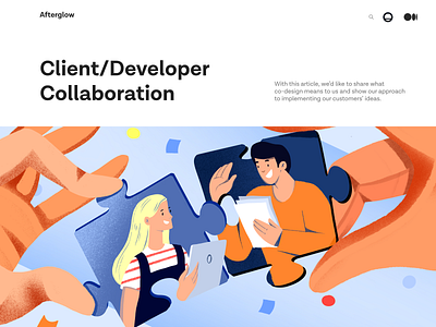 Article Client/Developer Collaboration article blog blog post branding collaboration design illustration landing mobile mobile app process website