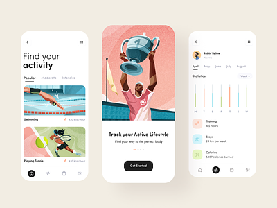 Activity Tracker App activity app activity tracker app app design clean health illustration minimal mobile app sport app statistic app statistics track ui