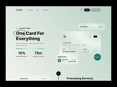 Cardify Credit Cards bank app banking cards clean credit card design finance finance web landing minimal product design website