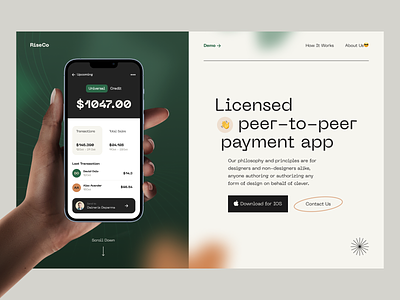RiseCo Payment App app bank app banking app finance finance app landing mobile mobile app money app product design transactions web web app