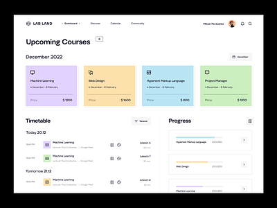 Lab Land Personal Courses Dashboard clean concept courses dashboard education learning minimal planning product product design progress subject teacher timetable
