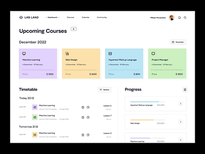 Lab Land Personal Courses Dashboard clean concept courses dashboard education learning minimal planning product product design progress subject teacher timetable