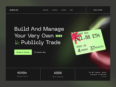 Bubbles NFT Homepage animation creators header homepage landing liquid nft product trade trading website