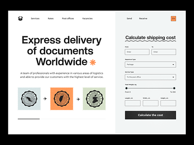 International Shipping Website colors delivery homepage minimal post post office product design ui web website
