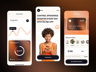 InLine Wallet App app bank app banking app charts clean ios minimal mobile app money money app statistics wallet