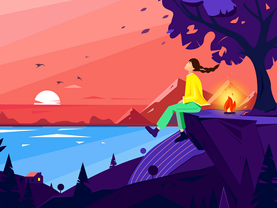 Secret Place - illustration afterglow bonfire clean color illustration