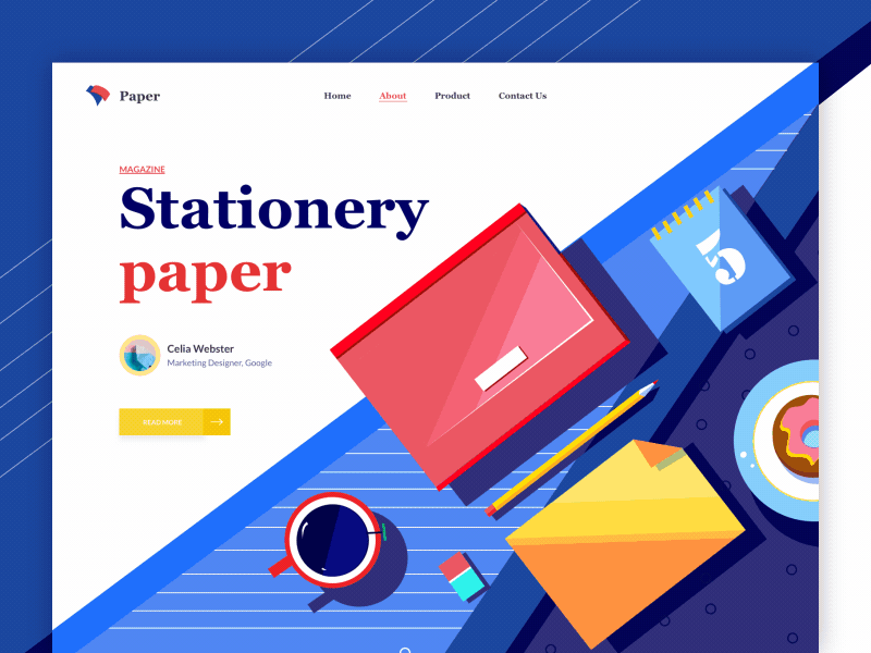 Paper homepage afterglow color illustration landing paper stationary store ui website